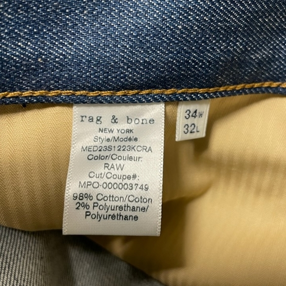 Rag And Bone Raw Fit 2 Authentic Stretch jean mens size 34W 32L - Picture 9 of 11